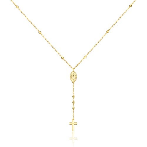 Moodear Simple Rosary Necklace - Trendy 14K Gold Plated Rosarios Catolicos Necklaces Dainty Crucifix Necklace Cross Pendant Necklace for Women Catholic Gifts - Image 1