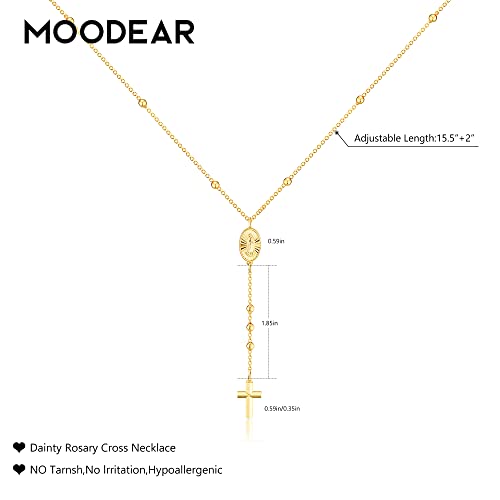 Moodear Simple Rosary Necklace - Trendy 14K Gold Plated Rosarios Catolicos Necklaces Dainty Crucifix Necklace Cross Pendant Necklace for Women Catholic Gifts - Image 5