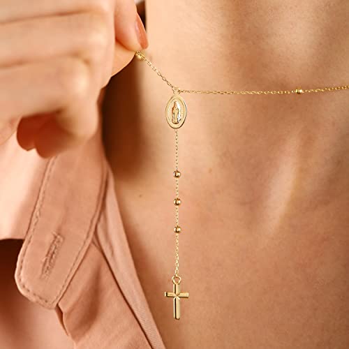 Moodear Simple Rosary Necklace - Trendy 14K Gold Plated Rosarios Catolicos Necklaces Dainty Crucifix Necklace Cross Pendant Necklace for Women Catholic Gifts - Image 2