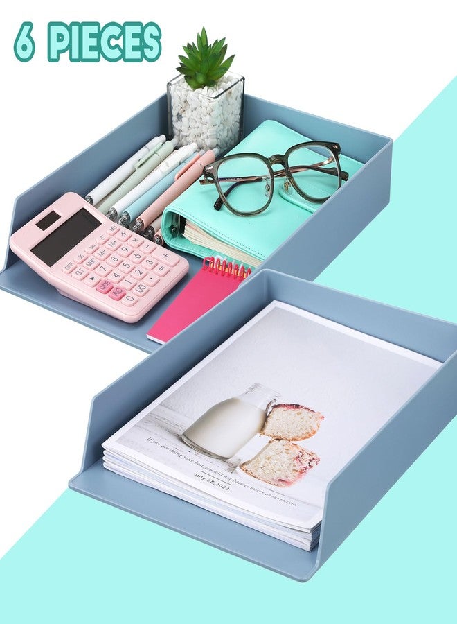 TecUnite 6 Pieces Stackable Letter Trays Blue Rectangular Stackable Office Letter Size Plastic Organizer Desk Tray for Desk Plastic Stacking Support for File Storage Office Classroom - Image 2