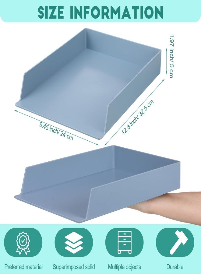 TecUnite 6 Pieces Stackable Letter Trays Blue Rectangular Stackable Office Letter Size Plastic Organizer Desk Tray for Desk Plastic Stacking Support for File Storage Office Classroom - Image 3