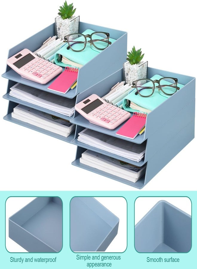 TecUnite 6 Pieces Stackable Letter Trays Blue Rectangular Stackable Office Letter Size Plastic Organizer Desk Tray for Desk Plastic Stacking Support for File Storage Office Classroom - Image 4