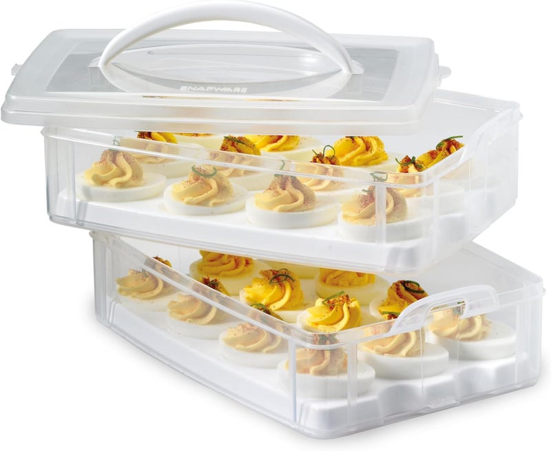 Snapware (2-Layer, 24 Eggs) Plastic Detachable Deviled Egg Carrier Storage Container With Lid and Handle, Freezer Dishwasher Microwave Safe - Image 1