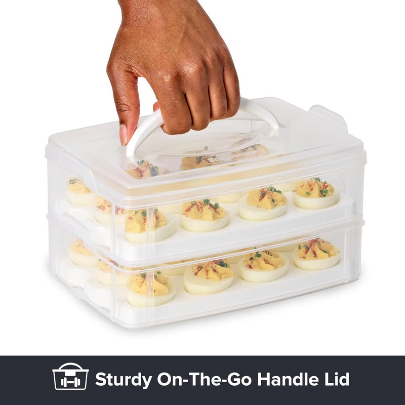 Snapware (2-Layer, 24 Eggs) Plastic Detachable Deviled Egg Carrier Storage Container With Lid and Handle, Freezer Dishwasher Microwave Safe - Image 3