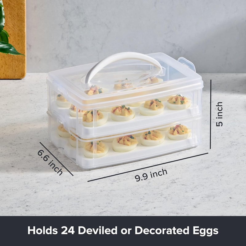 Snapware (2-Layer, 24 Eggs) Plastic Detachable Deviled Egg Carrier Storage Container With Lid and Handle, Freezer Dishwasher Microwave Safe - Image 2