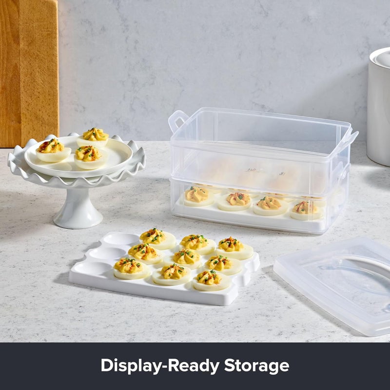 Snapware (2-Layer, 24 Eggs) Plastic Detachable Deviled Egg Carrier Storage Container With Lid and Handle, Freezer Dishwasher Microwave Safe - Image 5