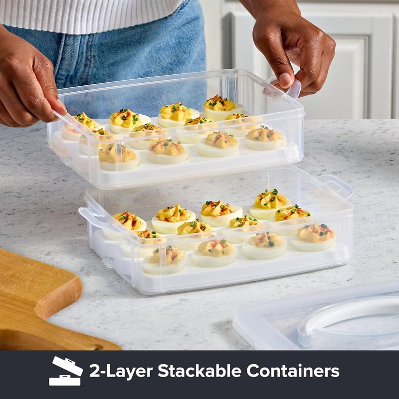 Snapware (2-Layer, 24 Eggs) Plastic Detachable Deviled Egg Carrier Storage Container With Lid and Handle, Freezer Dishwasher Microwave Safe - Image 4
