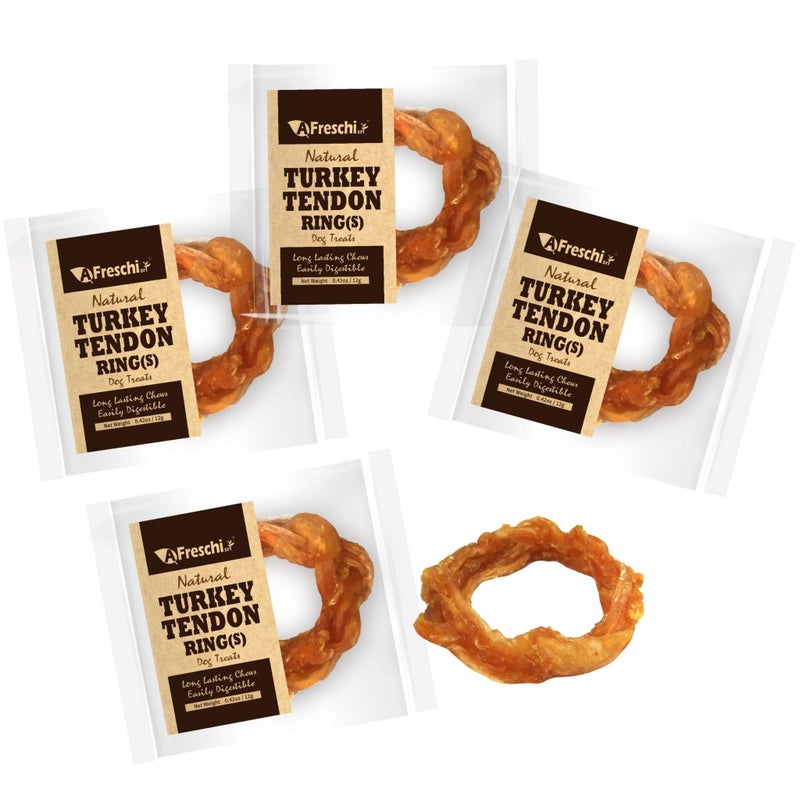 A Freschi srl Afreschi Turkey Tendon for Dogs, Dog Treats for Signature Series, All Natural Human Grade Puppy Chew, Ingredient Sourced from USA, Hypoallergenic, Rawhide alternative, 4 Units/Pack Ring (Small) - Image 1