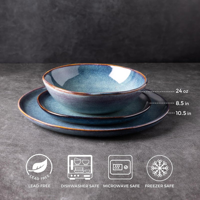 AmorArc Ceramic Dinnerware SetsHandmade Reactive Glaze Stoneware Plates and Bowls SetHighly Chip and Crack Resistant  Dishwasher  Microwave SafeService for 8 Dishes Set 24pc - Image 2