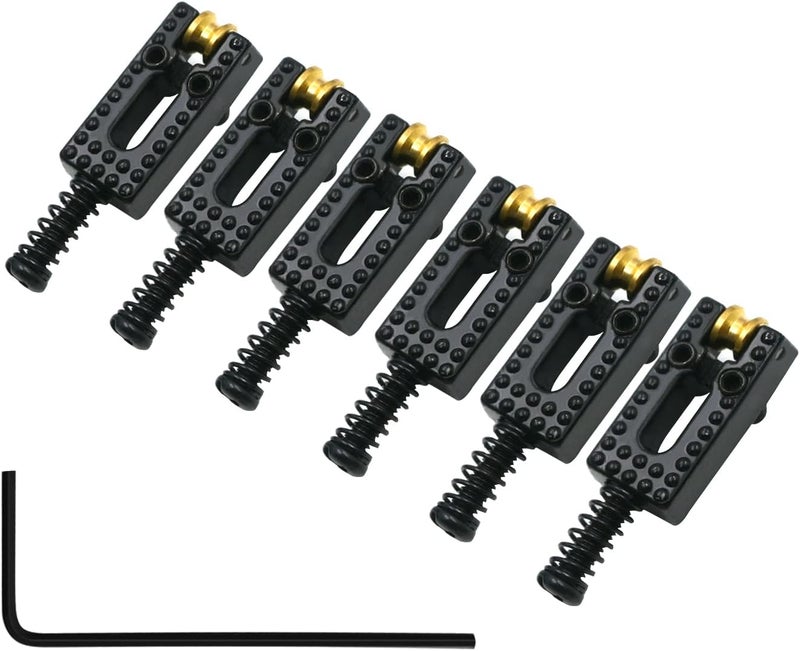 Micovay 6 Roller Guitar Bridge Saddles, 10.5mm Guitar Tremolo Saddles Modern Style Compatible for Fender Strat Tele Electric Guitar Replacement, Black - Image 1