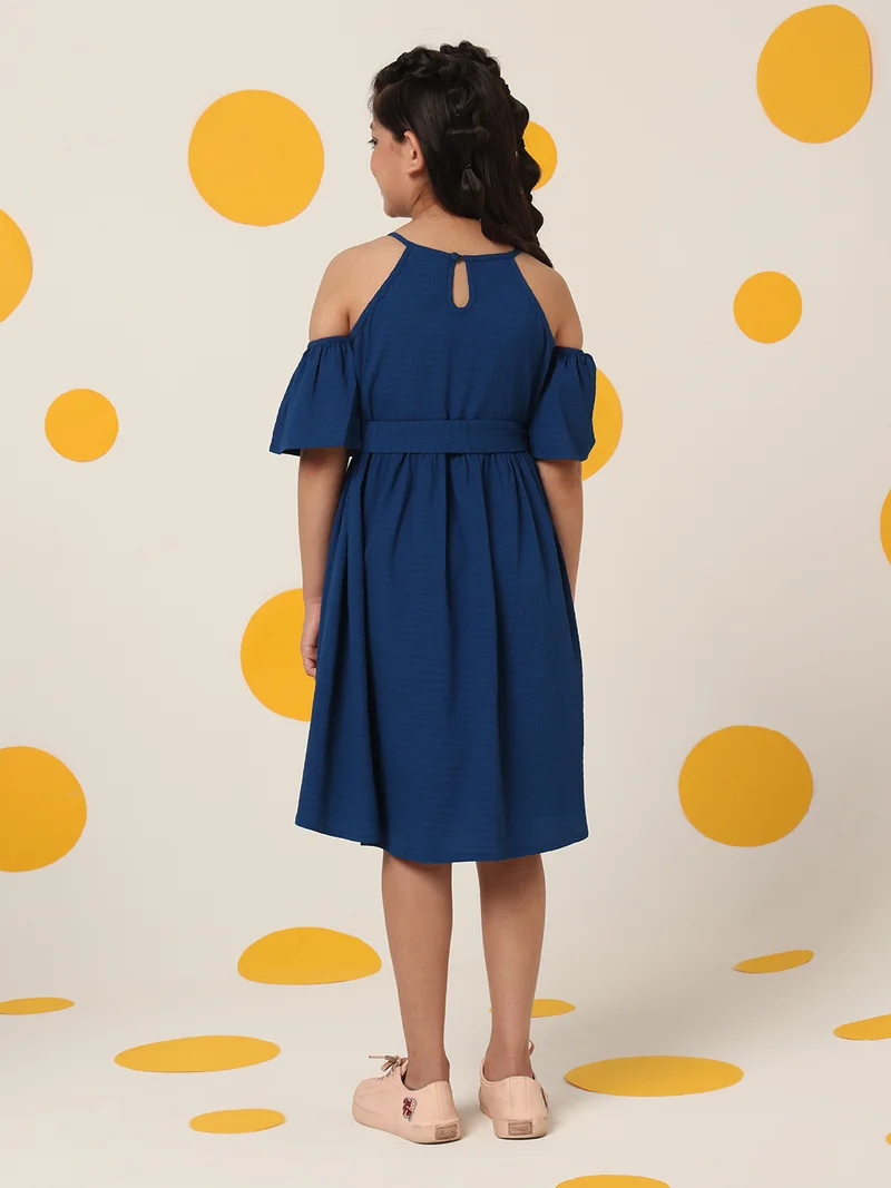 Cherry & Jerry Cherry & Jerry Navy Blue Seersucker Shoulder Straps A-line Dress