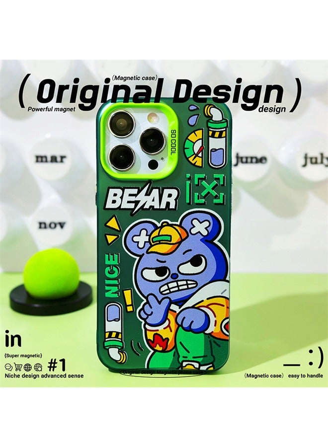 Magnetic Case for iPhone 15 Pro Max, Cool Bear Graffiti Cartoon Pattern Phone Case,Slim Case Compatible with iPhone 15 Pro Max, TPU material Anti-Scratch Shockproof Protective Phone Fashion Cover - Image 3