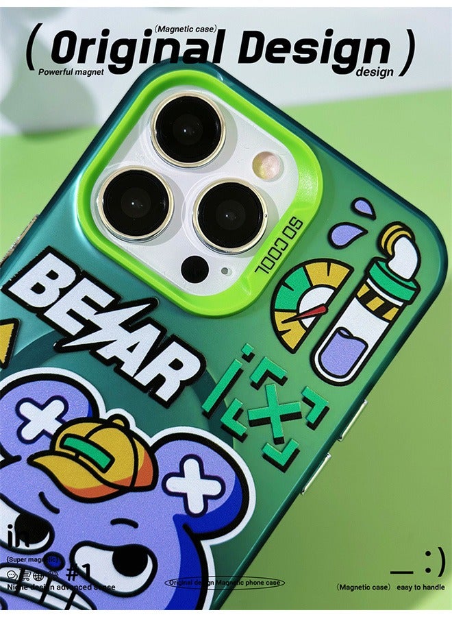 Magnetic Case for iPhone 15 Pro Max, Cool Bear Graffiti Cartoon Pattern Phone Case,Slim Case Compatible with iPhone 15 Pro Max, TPU material Anti-Scratch Shockproof Protective Phone Fashion Cover - Image 4
