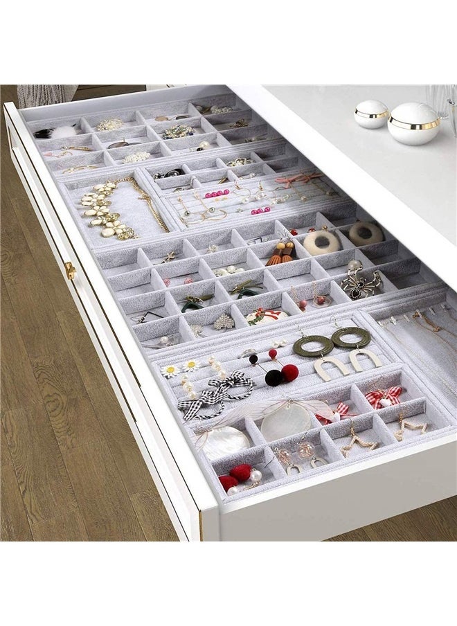 Grey Velvet Stackable 100 Slot Ring Inserts Jewelry Tray Showcase Display Organizer Holder Storage Box Case Pad Stackers for Valet Closet
