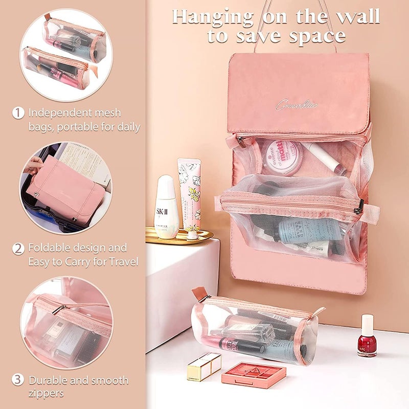 BIRZAR 4 in 1 Folding Travel Toiletry Bag Roll Up Pouch Makeup Organizer Box Makeup Pouch for Women Makeup Kit Detachable Cosmetic Organizer Bag for Women - Image 5