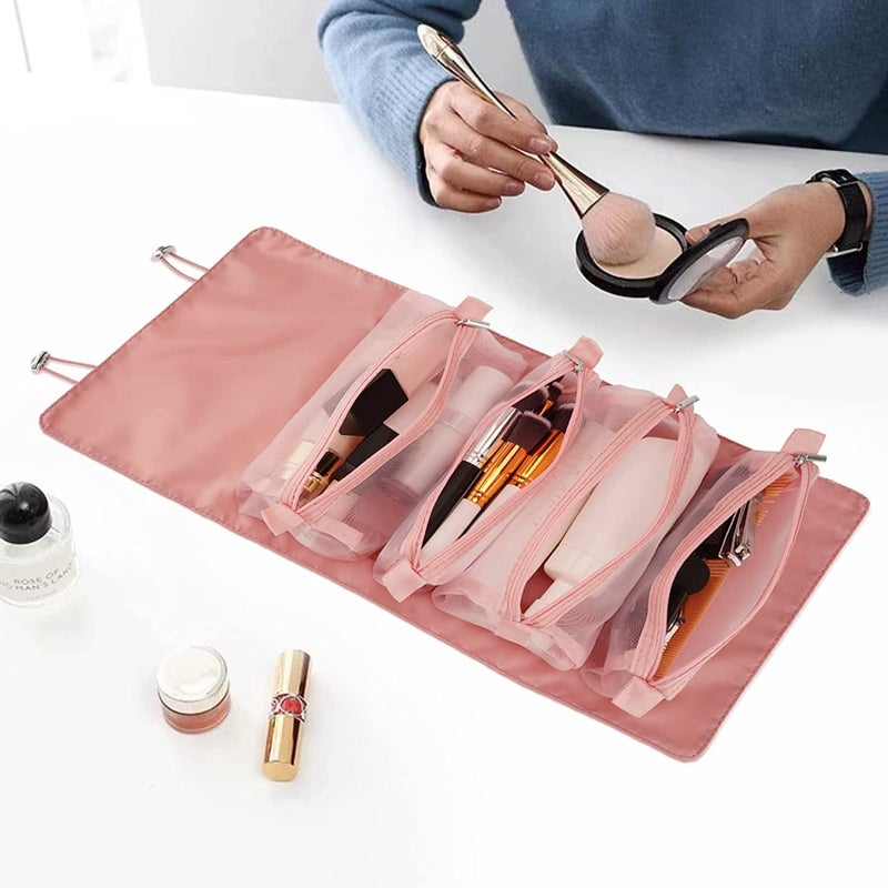BIRZAR 4 in 1 Folding Travel Toiletry Bag Roll Up Pouch Makeup Organizer Box Makeup Pouch for Women Makeup Kit Detachable Cosmetic Organizer Bag for Women - Image 3