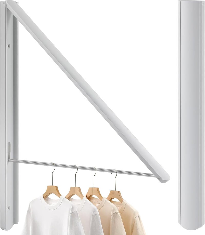 RELONGGI Folding Coat Hangers, Wall Hanger Wall Mounted Retractable Drying Rack, 0.43'' 1.1CM Thickness Space Saving Laundry Racks and Closet Organizer, Aluminum (White) - Image 1
