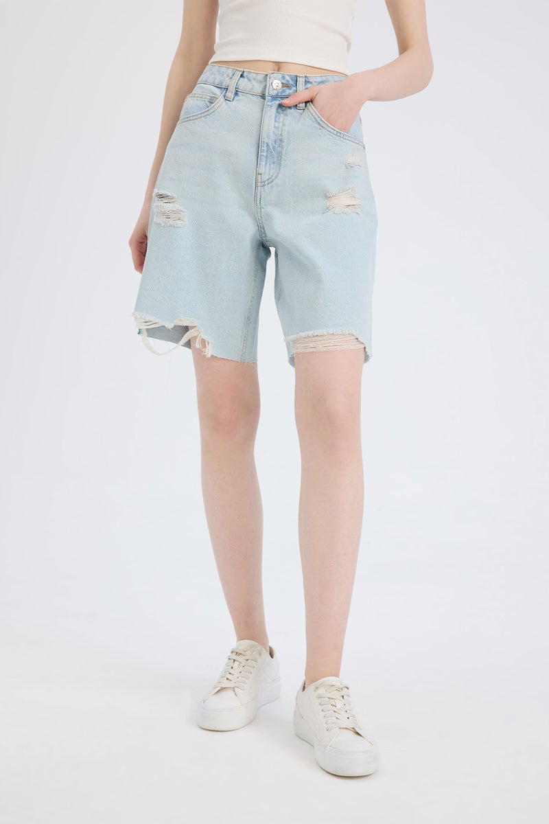 DeFacto Blue Woman Normal Waist Jean Bermuda Shorts Casual - Image 1