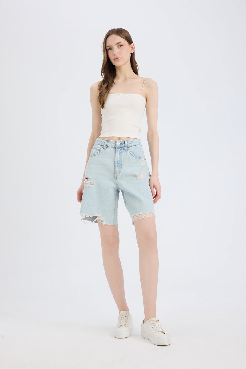 DeFacto Blue Woman Normal Waist Jean Bermuda Shorts Casual - Image 2