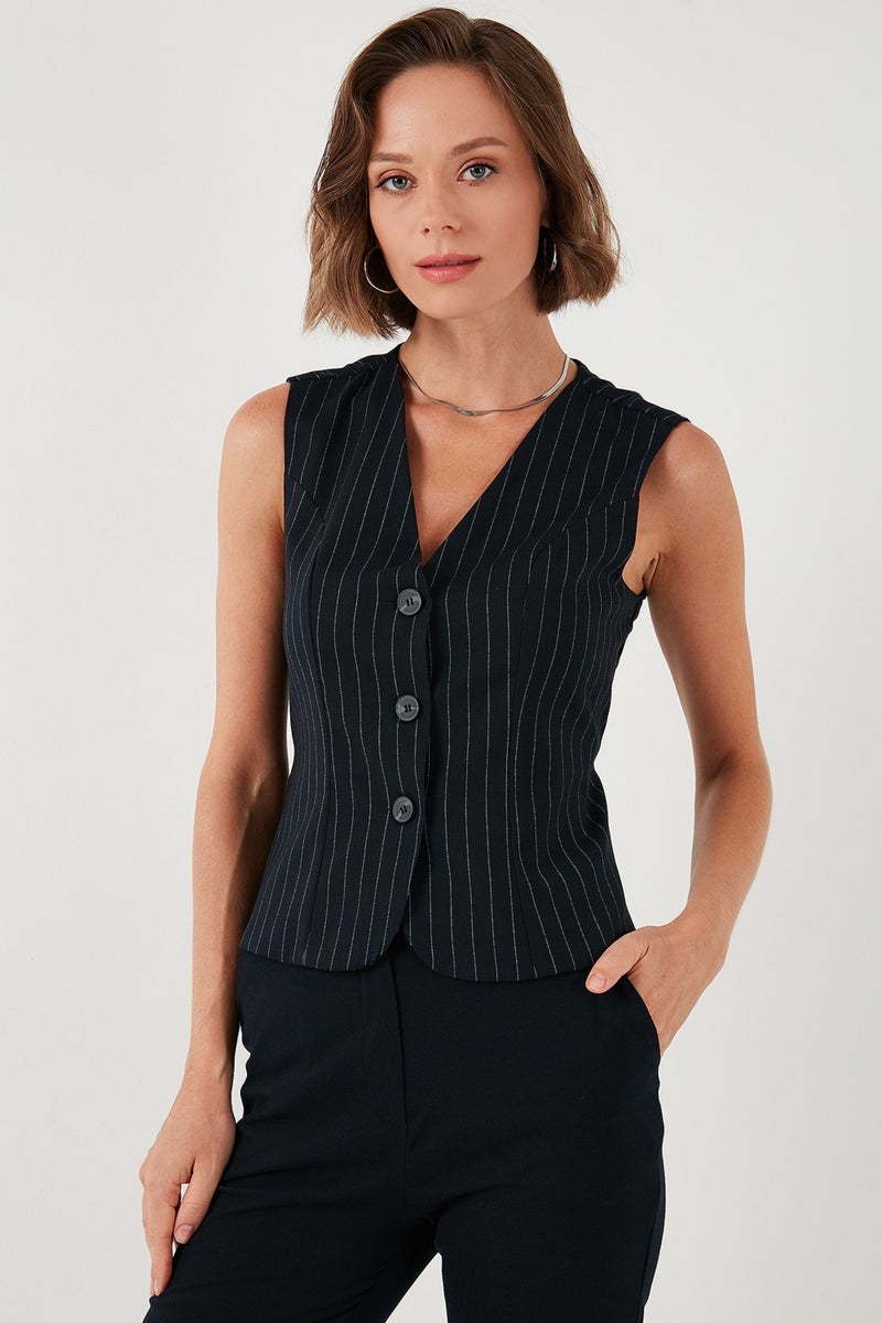 Lela Fitted-Fits-The-Body Lined Classic Woven Vest Women's Vest 611YL030W4  - Image 3