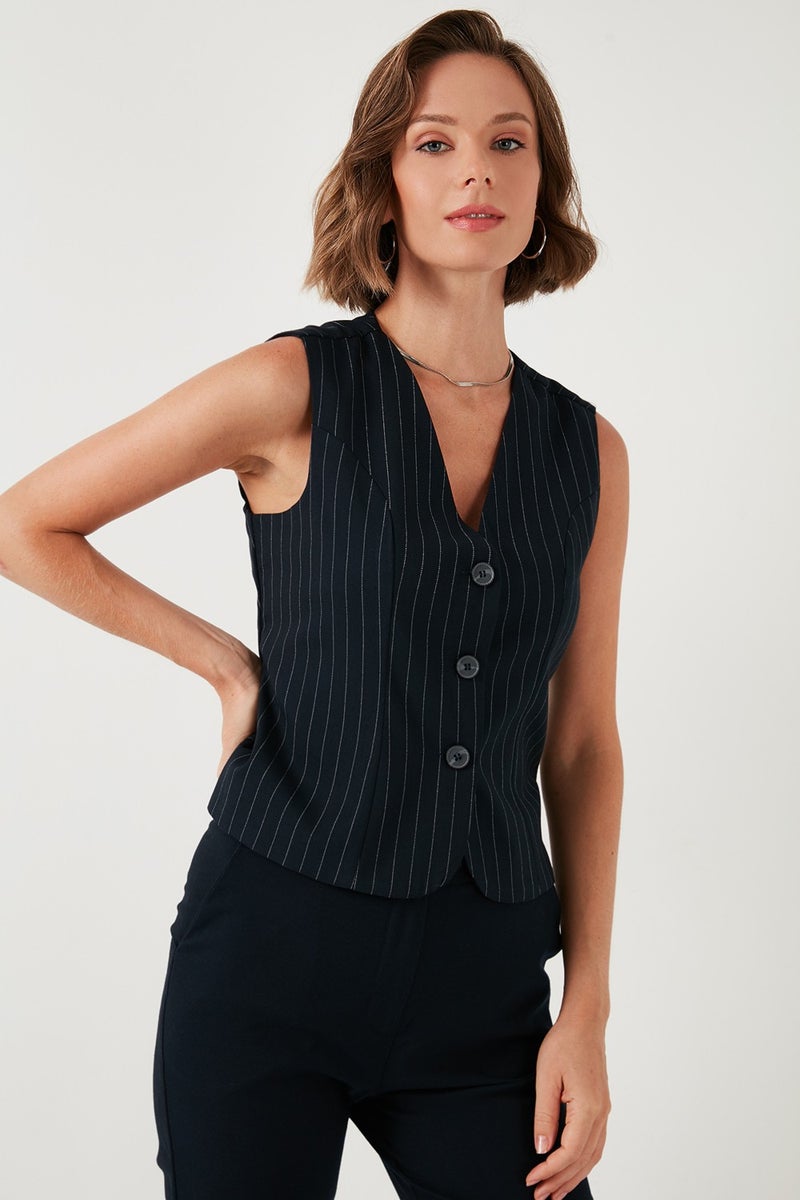 Lela Fitted-Fits-The-Body Lined Classic Woven Vest Women's Vest 611YL030W4  - Image 2