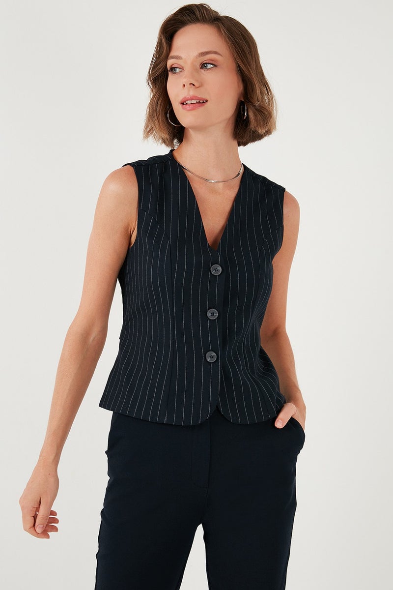 Lela Fitted-Fits-The-Body Lined Classic Woven Vest Women's Vest 611YL030W4  - Image 4