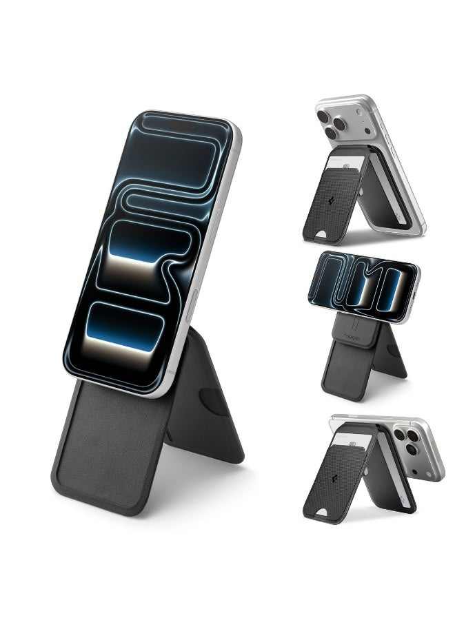 Spigen Slim Fold (MagFit) Magnetic Wallet Card Holder [3 Cards Tripod Stand] MagSafe Compatible with iPhone 17/16/15/14/13/12 Series, Pixel 10 Pixelsnap & MagSafe Cases – Black 3-Card - Image 1
