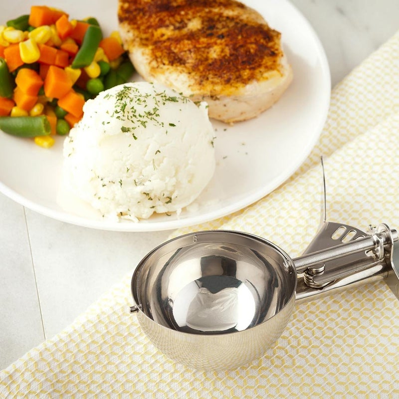 Restaurantware Met Lux 4 oz Stainless Steel #8 Portion Scoop - with Gray Handle - 1 count box - Image 3