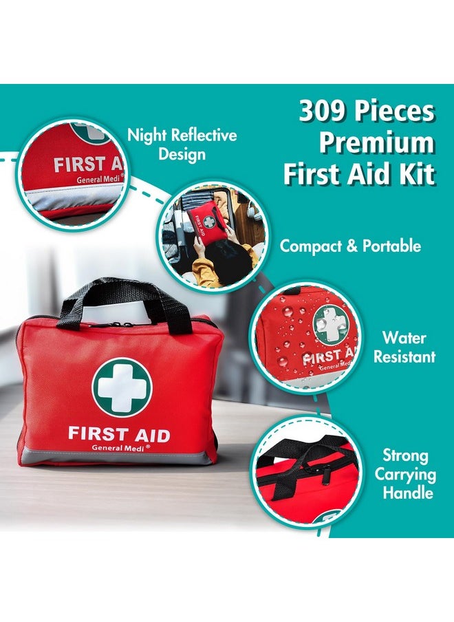 General Medi First Aid Kit 309 Pieces Reflective Bag Design Including Eyewash, Bandages, Moleskin Pad And Emergency Blanket For Travel, Home, Office, Car, Camping, Workplace  - Image 4