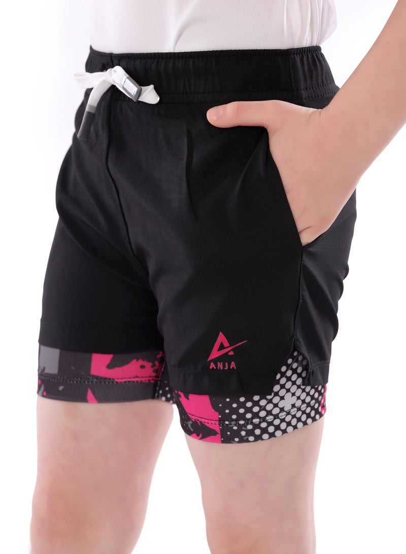 ANJA Girls' Black Sports Shorts – Comfortable, Double-Layer Design - Image 1