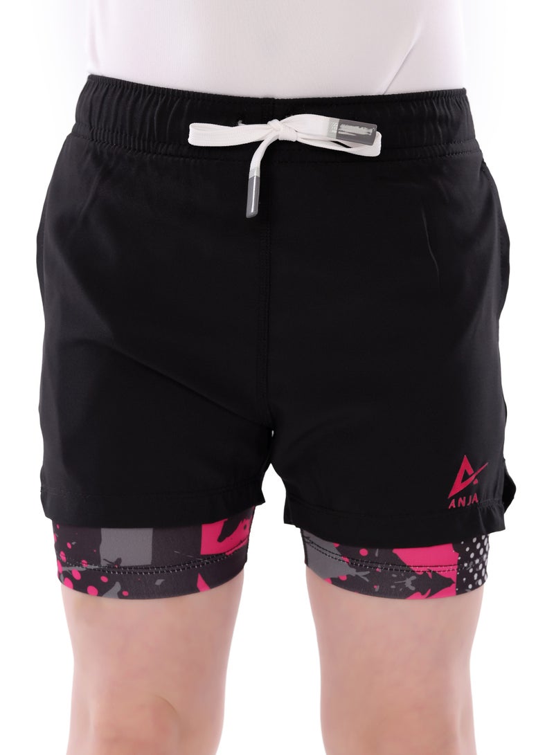 ANJA Girls' Black Sports Shorts – Comfortable, Double-Layer Design - Image 2