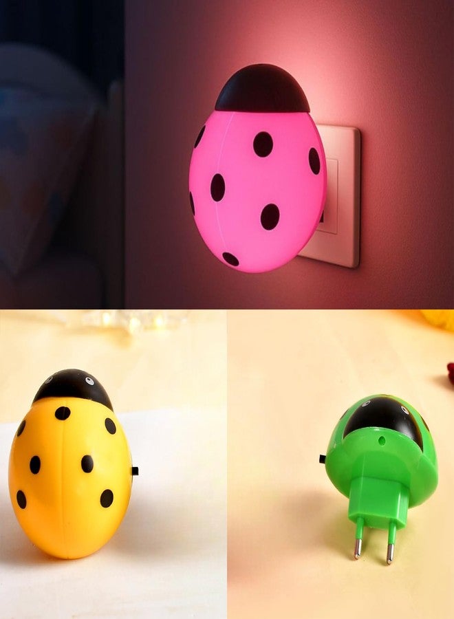 ascension Set of 3 Plastic Romantic Energy Saving Creative Lady Bug Shaped LED Night Light Lamp Animals Cartoon Lamp for Bedroom Home Decor Kids Birthday Party Return Gifts (Assorted Color) - Image 1