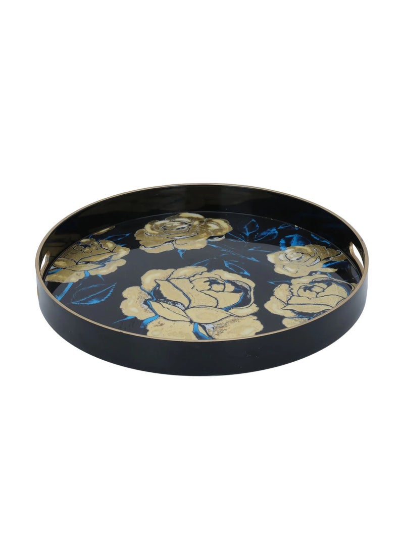 Alsaif Gallery Round Black Acrylic Rose Serving Tray  - Image 1