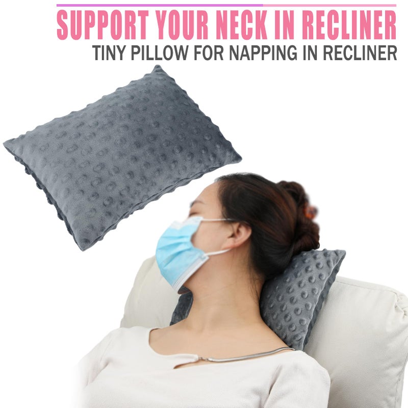 BNRendles Small Neck Pillow for Recliner Chair Neck Support Pillows Pain Relief Plump Adjustable Filling Nap Airplane Sleeping Little Cushion Minky Dot Dark Gray - Image 3