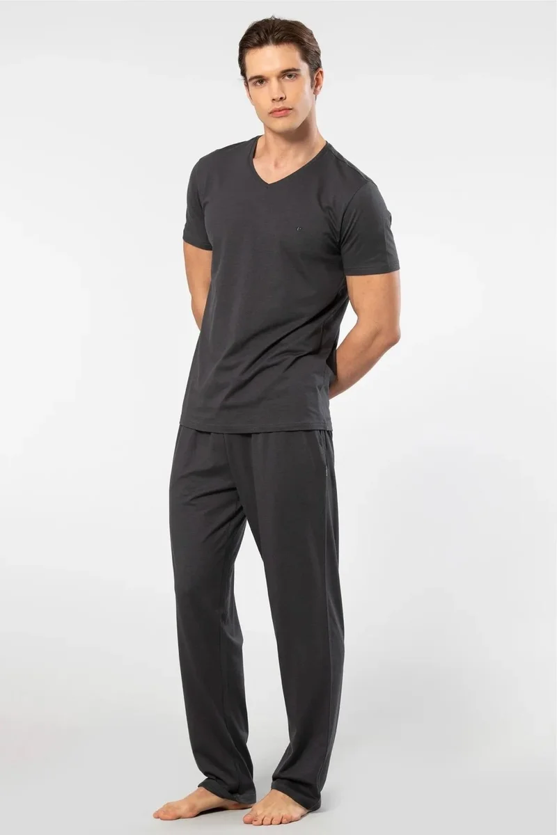 cacharel V-Neck T-Shirt and Pocket Pajama Set, 50% Cotton 50% Modal