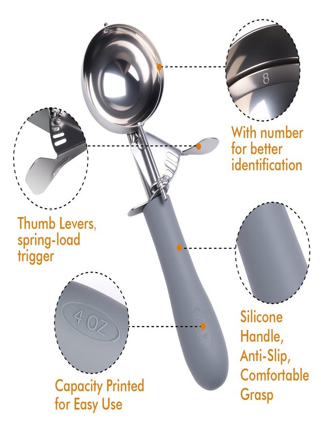 Fayomir 4 OZ Scoop, #8 Disher, Large Ice Cream Scoop with Trigger, Muffin Scoop, Large Cookie Scoops for Baking, Grey Handle, With Trigger for Portion Control - Image 3