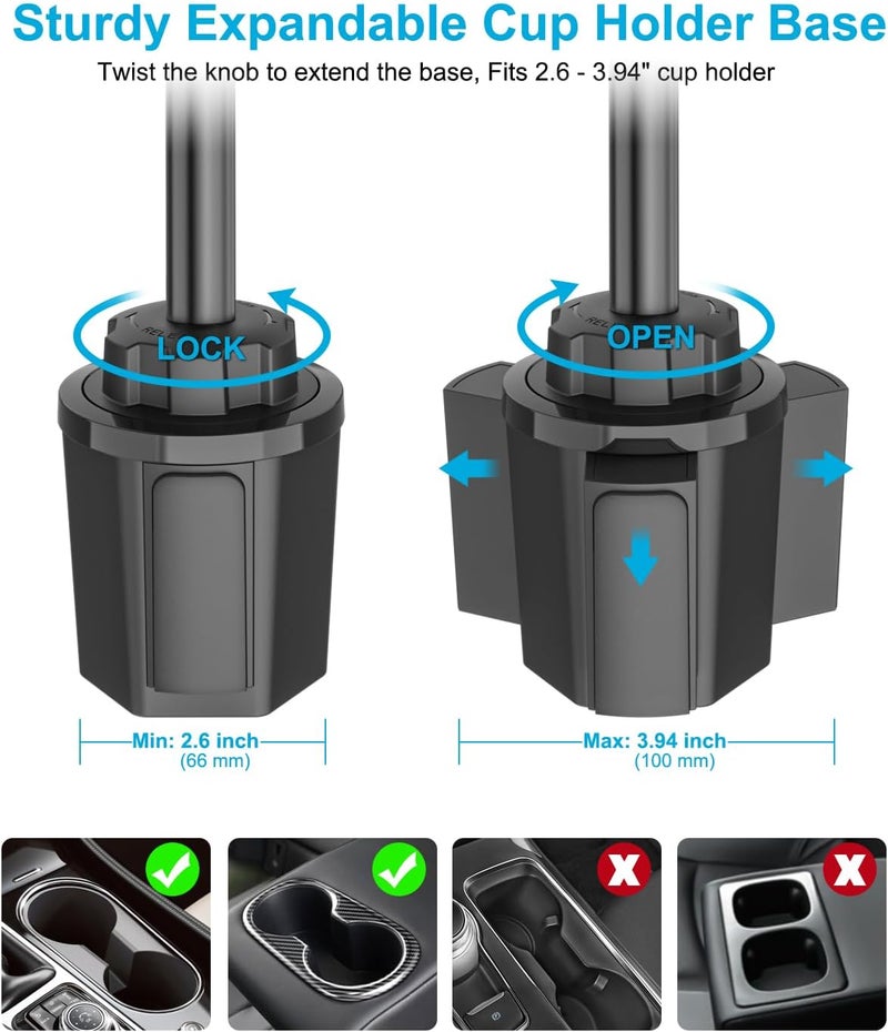 Dosvsi Cup Holder Car Z Fold Mount, Sturdy Metal Arm Car Cup Holder Folding Phone Mount, 360° Adjustable Truck Cup Tablet Phone Stand for Galaxy Z Fold 7 6 5 4 3 2, Pixel Fold, 4-13" iPad, Tab, iPhone - Image 4