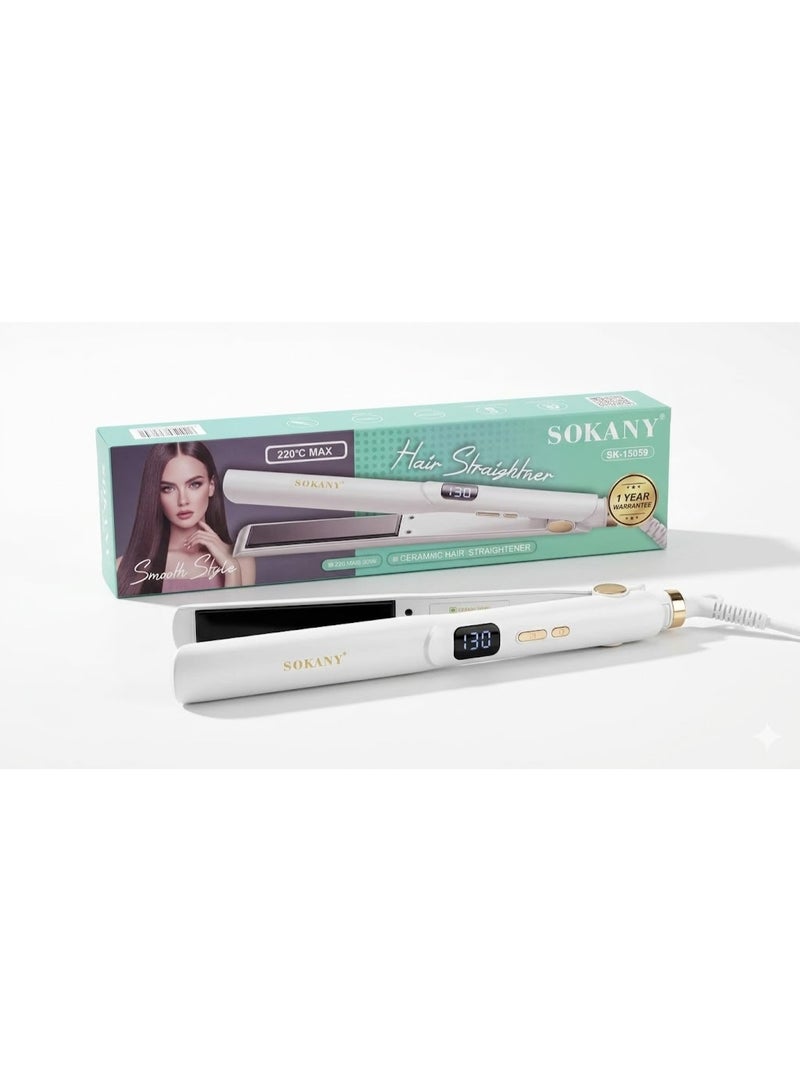 sokany SK-15059 Hair Straightener – 220°C Max Temperature, Digital Display Screen, Adjustable Heat Settings, 50W Professional Flat Iron, 110-240V 50/60Hz Dual Voltage for All Hair Types - Image 2