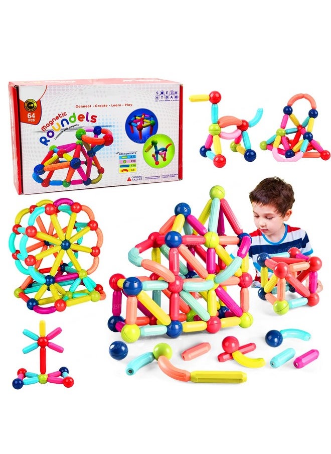 FunBlast FunBlast Magnetic Sticks Building Blocks for Kids, 64 Pcs Puzzle Games for Kids, STEM Toys for Children, Building & Construction Toys, Educational & Learning Toy for 3+ Year Old Kids Boys, Girls  - Image 1