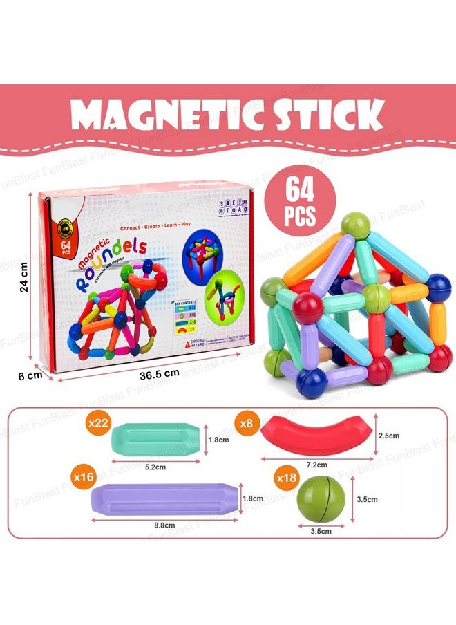 FunBlast FunBlast Magnetic Sticks Building Blocks for Kids, 64 Pcs Puzzle Games for Kids, STEM Toys for Children, Building & Construction Toys, Educational & Learning Toy for 3+ Year Old Kids Boys, Girls  - Image 3