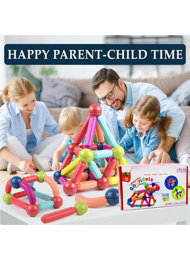 FunBlast FunBlast Magnetic Sticks Building Blocks for Kids, 64 Pcs Puzzle Games for Kids, STEM Toys for Children, Building & Construction Toys, Educational & Learning Toy for 3+ Year Old Kids Boys, Girls  - Image 5