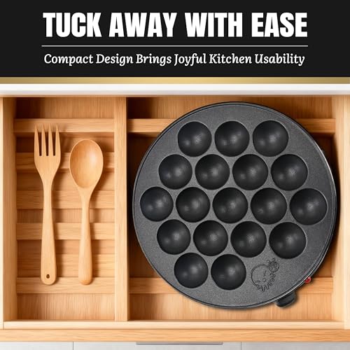 FineMade Takoyaki Maker Pan with Temperature Control, Tools and Recipes, Make 18 Japanese Octopus Balls at once, Easy to Use and Store - Image 5