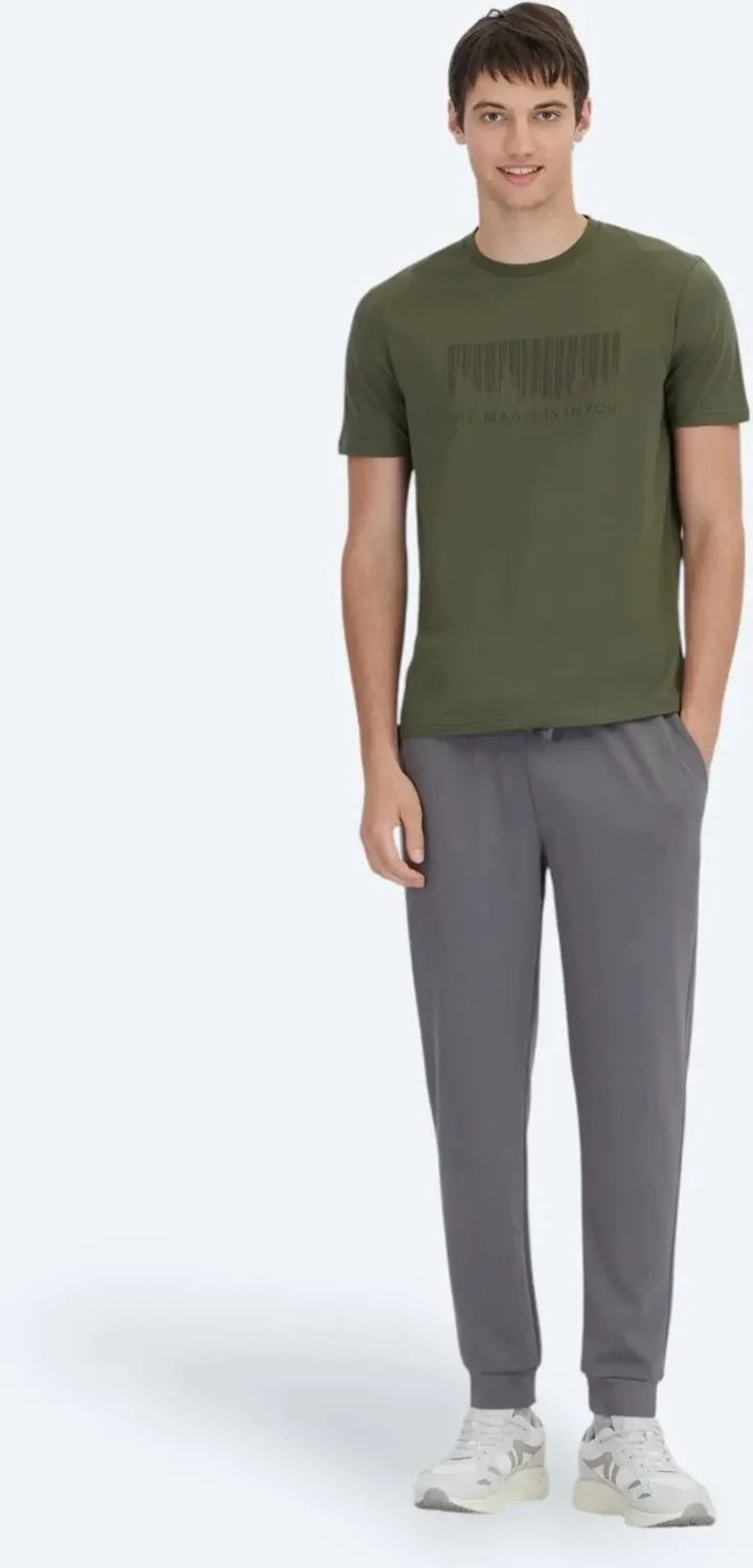 Kip Khaki Printed Crew Neck 100% Cotton T-Shirt