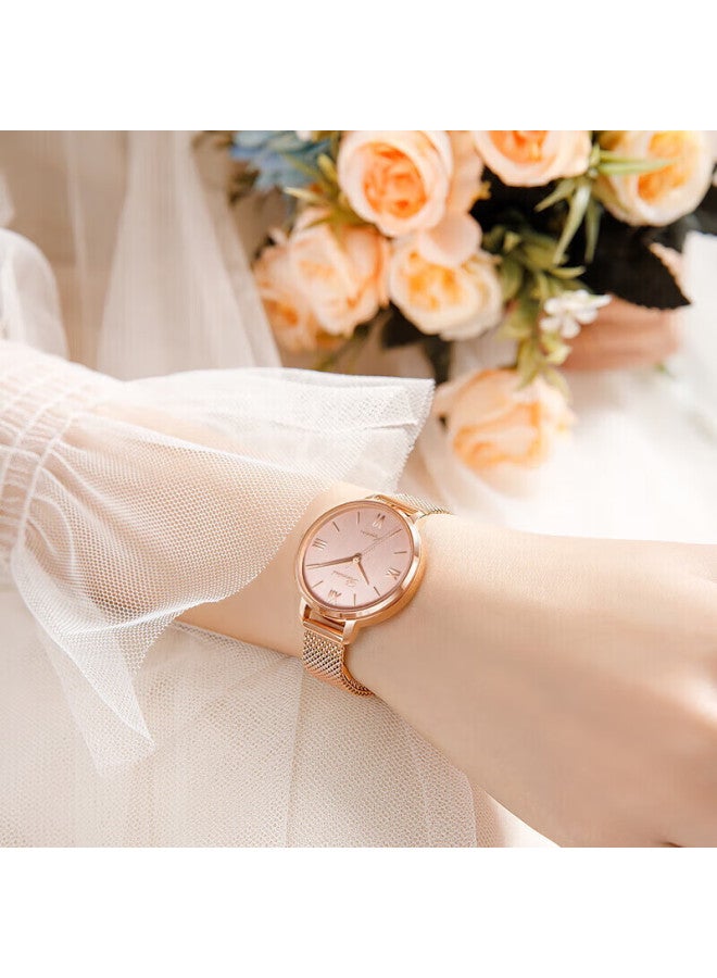 Rossini Women's Quartz Watch, Pink Dial, Steel Strap, Student Watch, Birthday Gift For Girlfriend, Chinese Watch, Light Luxury Fashion, 619920 - Image 1