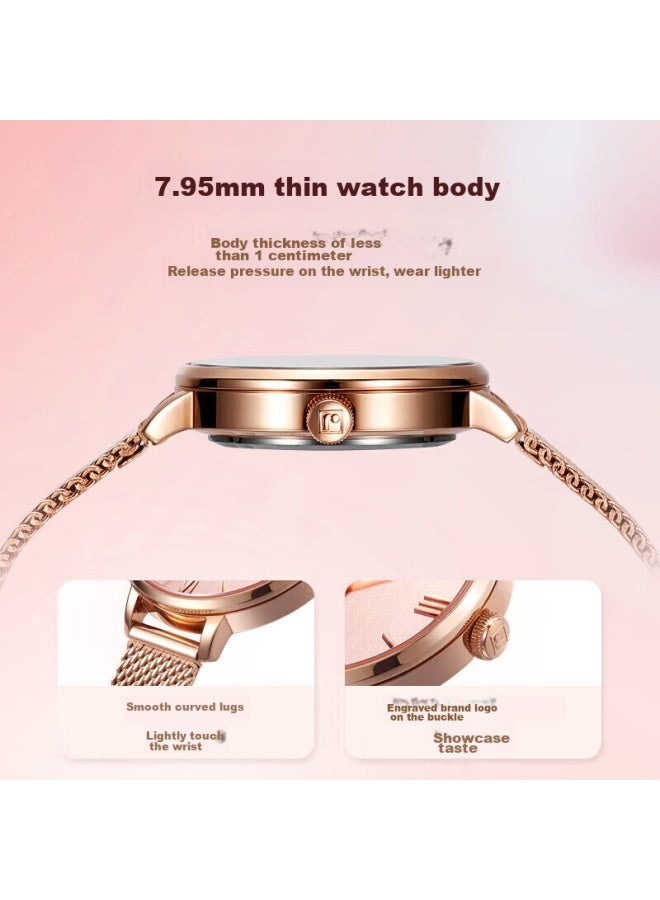 Rossini Women's Quartz Watch, Pink Dial, Steel Strap, Student Watch, Birthday Gift For Girlfriend, Chinese Watch, Light Luxury Fashion, 619920 - Image 3