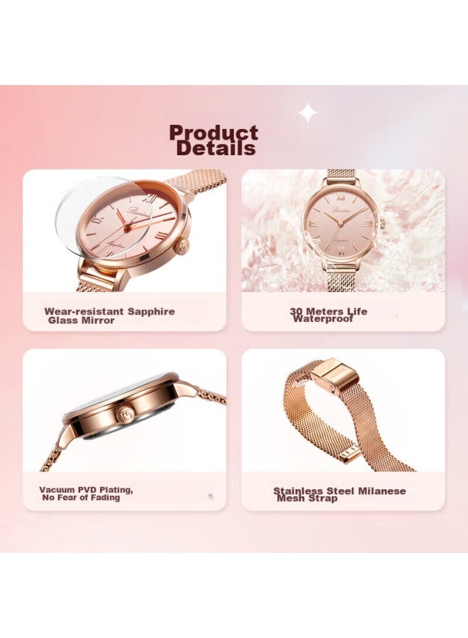 Rossini Women's Quartz Watch, Pink Dial, Steel Strap, Student Watch, Birthday Gift For Girlfriend, Chinese Watch, Light Luxury Fashion, 619920 - Image 2