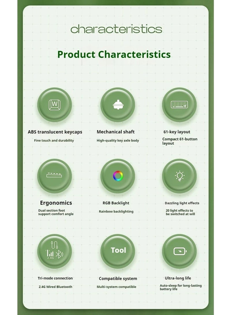 Eweadn G61 60% Gaming Mechanical Keyboard - Rainbow LED Lighting - Anti-Ghosting, Detachable USB-C, Double-Shot Keycaps, 61 Keys Ultra-Compact - Image 5