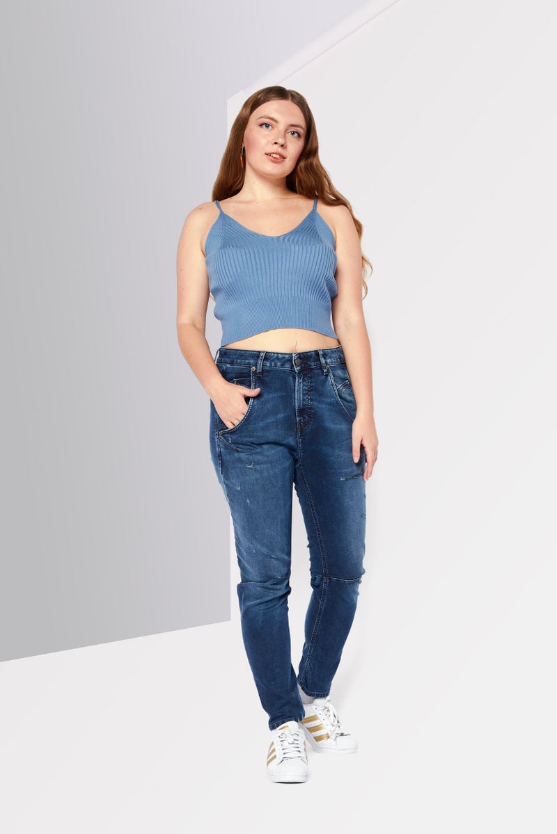 DIESEL Women Fayza-Ne Regular Fit Rip Stretchable Jeans, Blue - Image 3