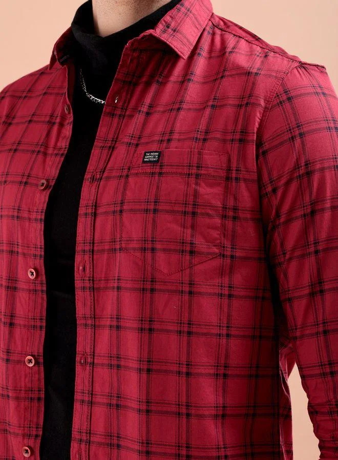 The Indian Garage Co Men Slim Fit Checkered Full Sleeves Spread Collar Casual Shirt