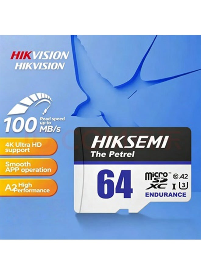 HIKSEMI The Petrel Endurance 64GB Micro SDXC TF Card, A2 V30 U3 Surveillance Memory Card, With Read Speed Up To 100MB/s And Write Speed Up To 60MB/s, Is A Durable Micro SD Card Designed For Security Cameras, Dash Cams, And 4K Recording Devices. - Image 3